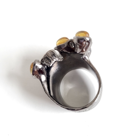Yves Saint Laurent Gunmetal Arty Yellow Stone Dots Ring Rare & Authentic Size 7 - Picture 11 of 11